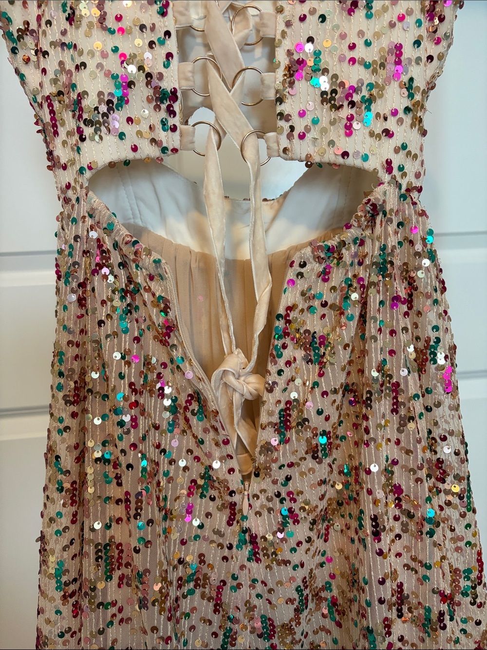 Sabina Musayev Pixie Sequin nude A line mid Dress with front cut out - Picture 8 of 14